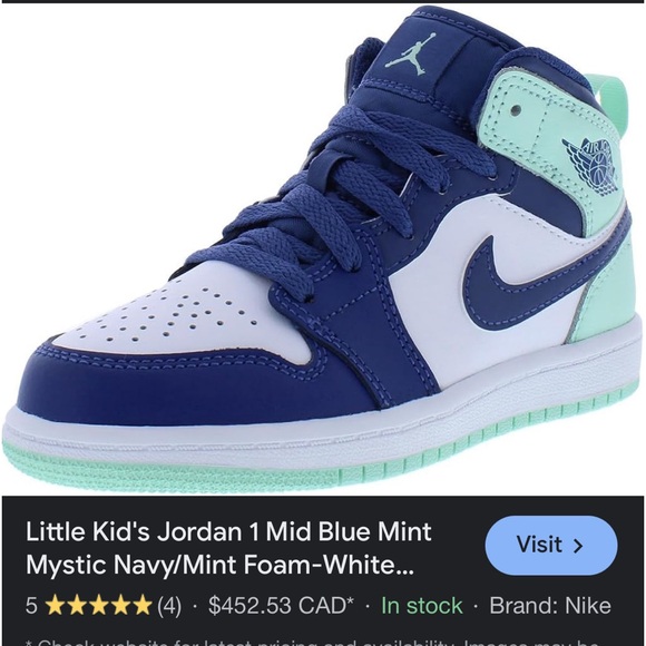 Jordan Youth Air Mid 1 Blue/Mint size 3 youth . - Picture 6 of 8